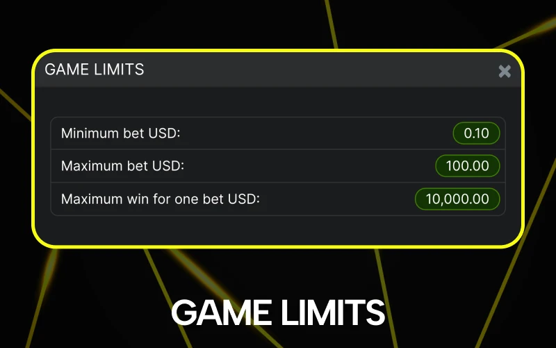 Parimatch Aviator game limits section display minimum and maximum stakes.