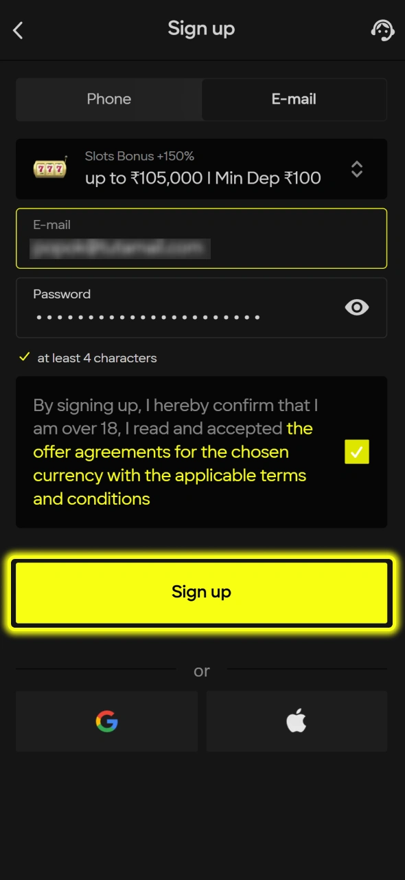 Fill out the registration form to create an account and play Candy Palace at Parimatch.